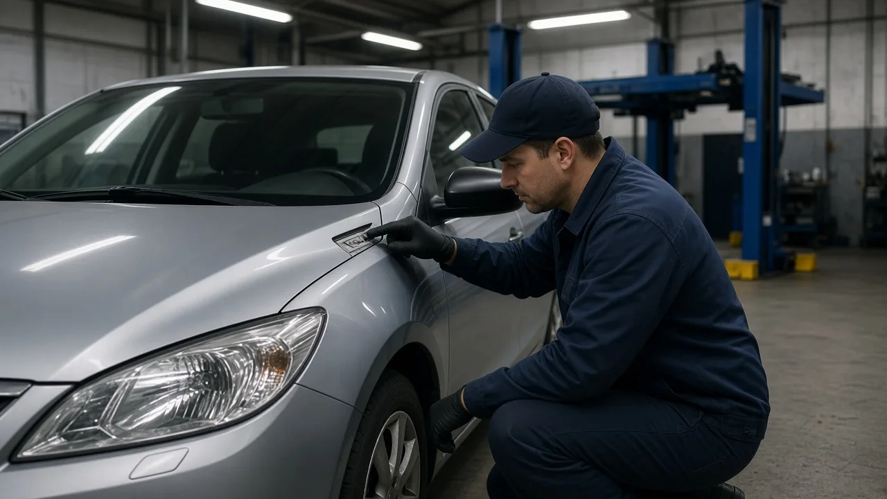 Kontrolní technik na stanici technické kontroly ověřuje VIN a údaje vozidla při evidenční kontrole